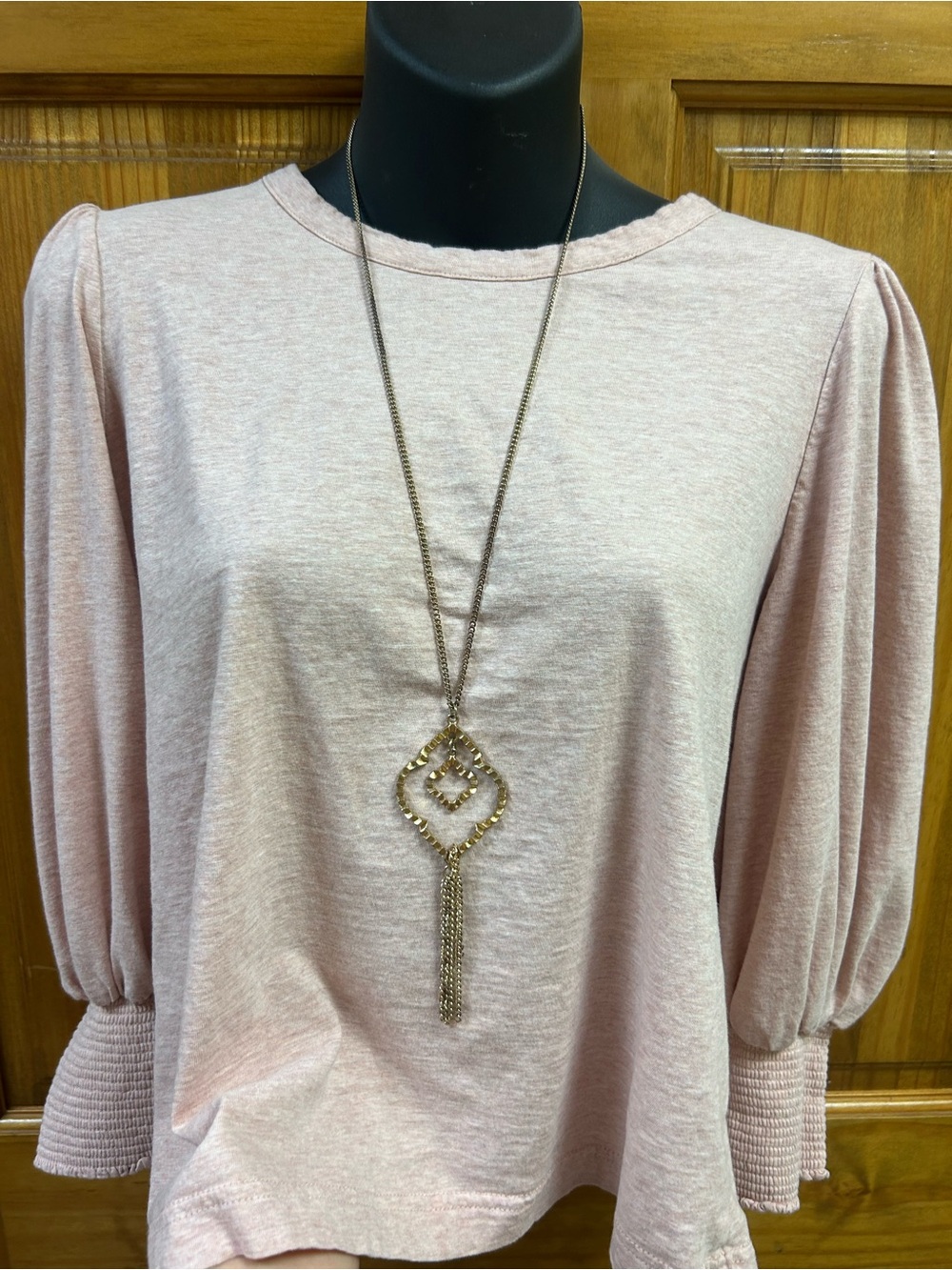 Gold Tone Quatrefoil Tassel Pendant Necklace - Long Boho G Layering Piece